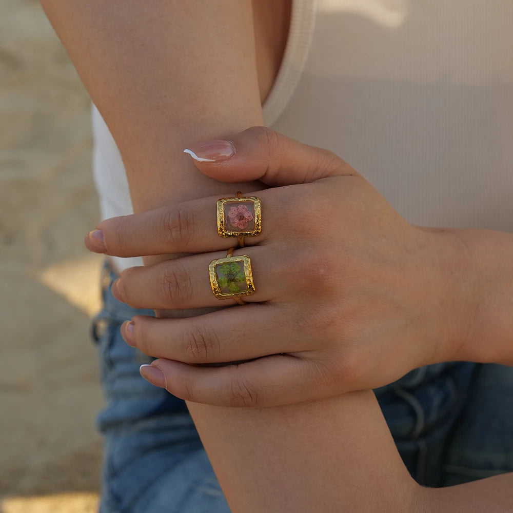 Flower Glass Rings