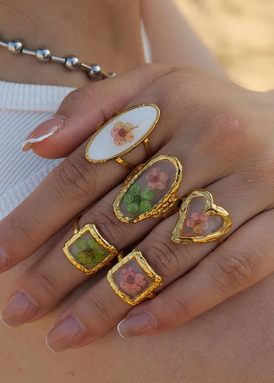 Flower Glass Rings