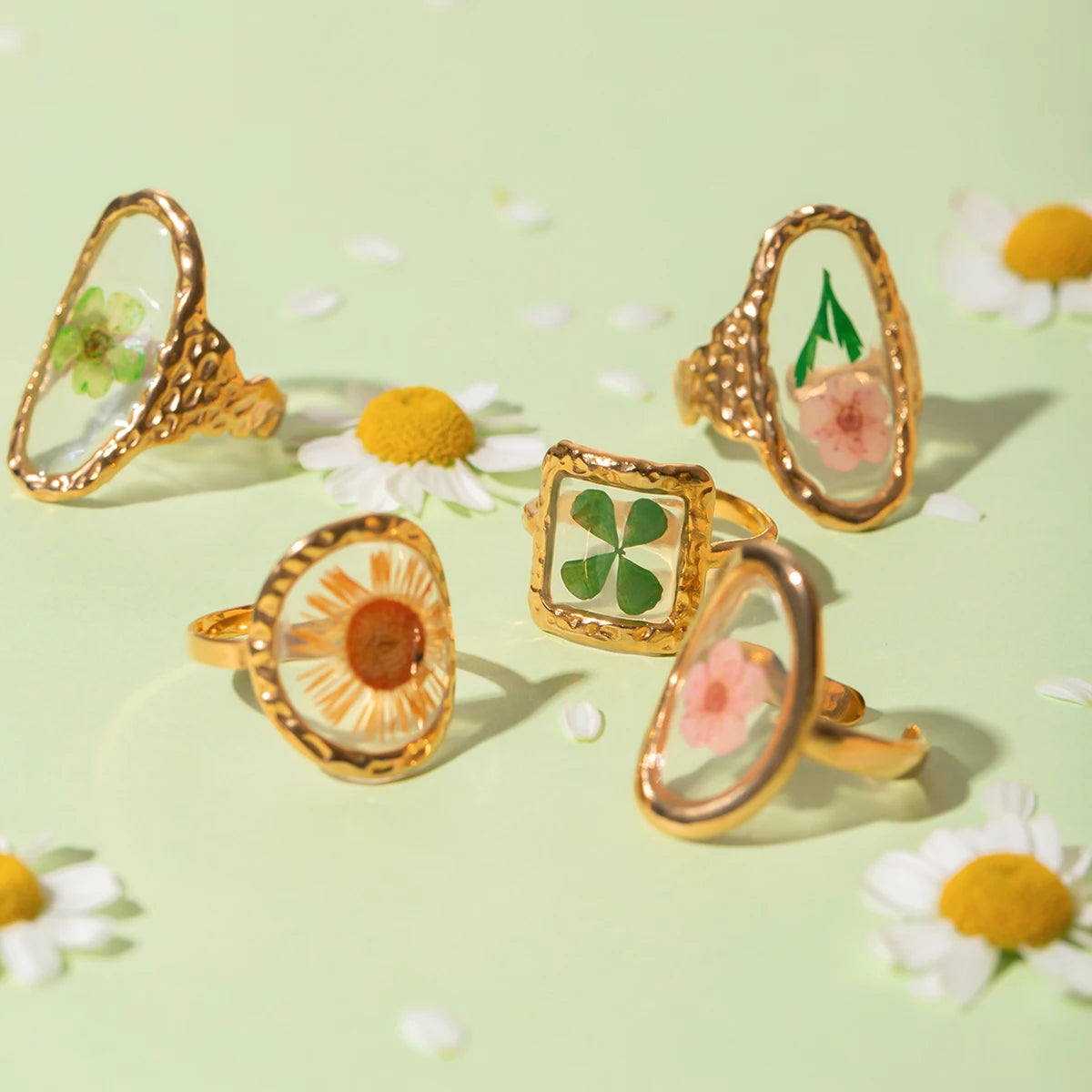 Flower Glass Rings
