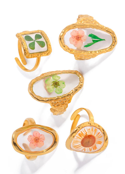 Flower Glass Rings