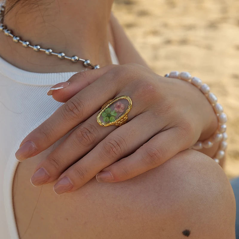 Flower Glass Rings