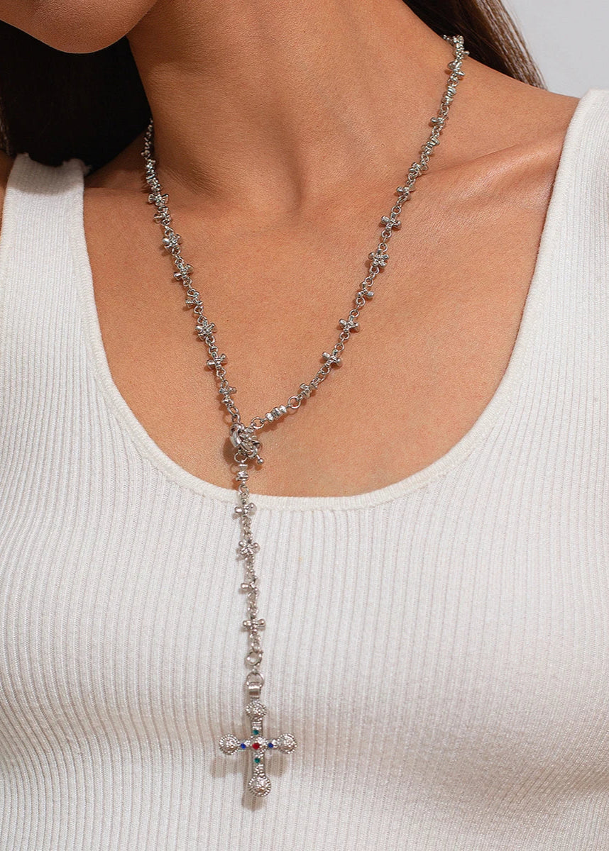 Silver Spike Cross Necklace