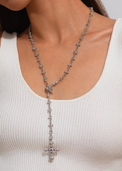 Silver Spike Cross Necklace