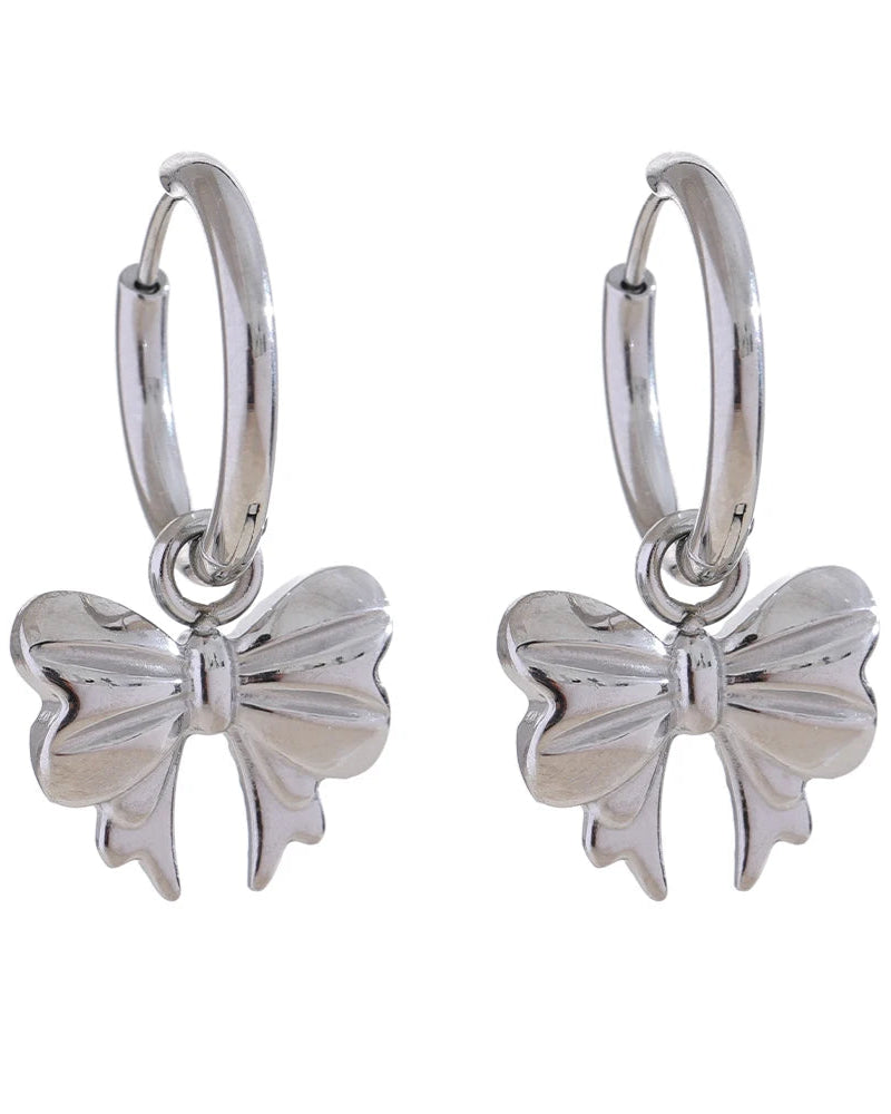 Silver Bow Tie Hoops
