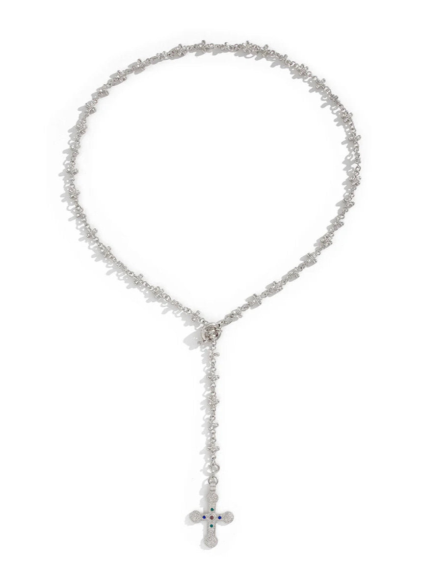 Silver Spike Cross Necklace